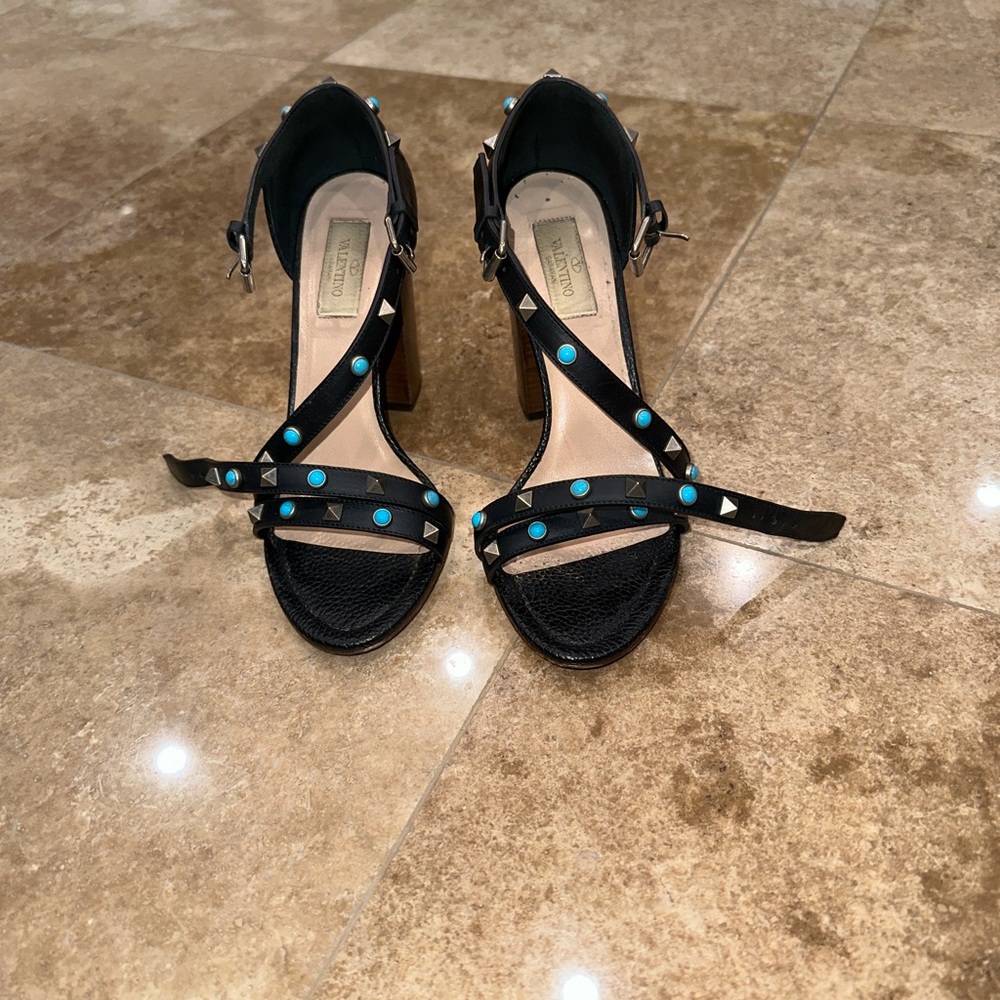 Valentino Garavani Black Heels with Blue Studs